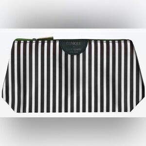 Clinique x  Kate Spade Black and White & Green Dots Striped Cosmetic Travel Bag